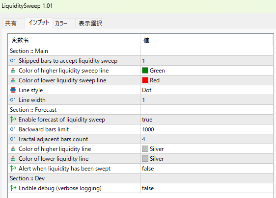 LiquiditySweepのパラメーター設定